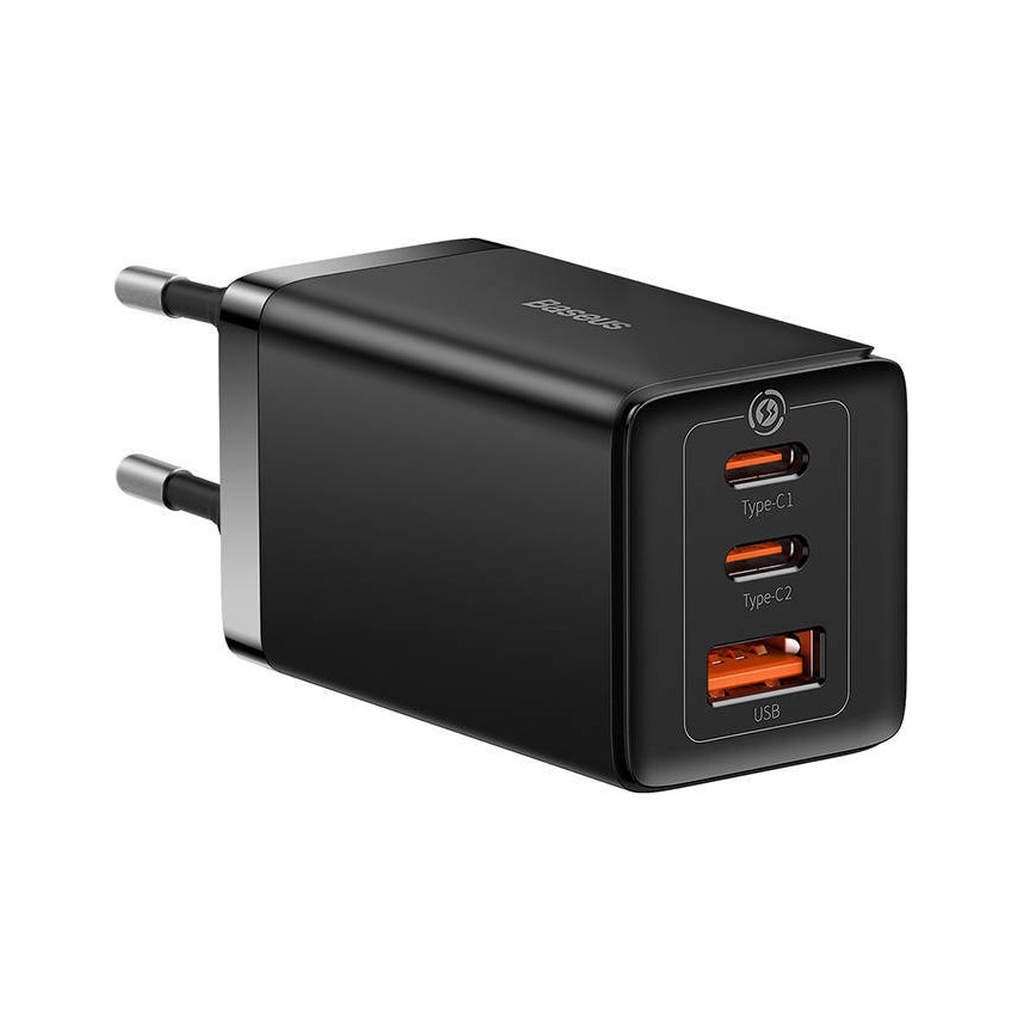 Зарядний пристрій Baseus 2xUSB-C 65W + 1xUSB GaN + cable USB-C to USB-C 100W 1.0m black (CCGP120201) Зарядний пристрій Baseus 2xUSB-C 65W + 1xUSB GaN + cable USB-C to USB-C 100W 1.0m black (CCGP120201)