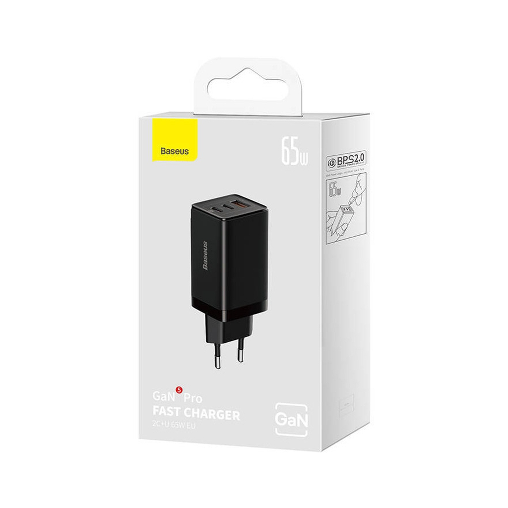Зарядний пристрій Baseus 2xUSB-C 65W + 1xUSB GaN + cable USB-C to USB-C 100W 1.0m black (CCGP120201) - фото 6 Зарядний пристрій Baseus 2xUSB-C 65W + 1xUSB GaN + cable USB-C to USB-C 100W 1.0m black (CCGP120201) - фото 6