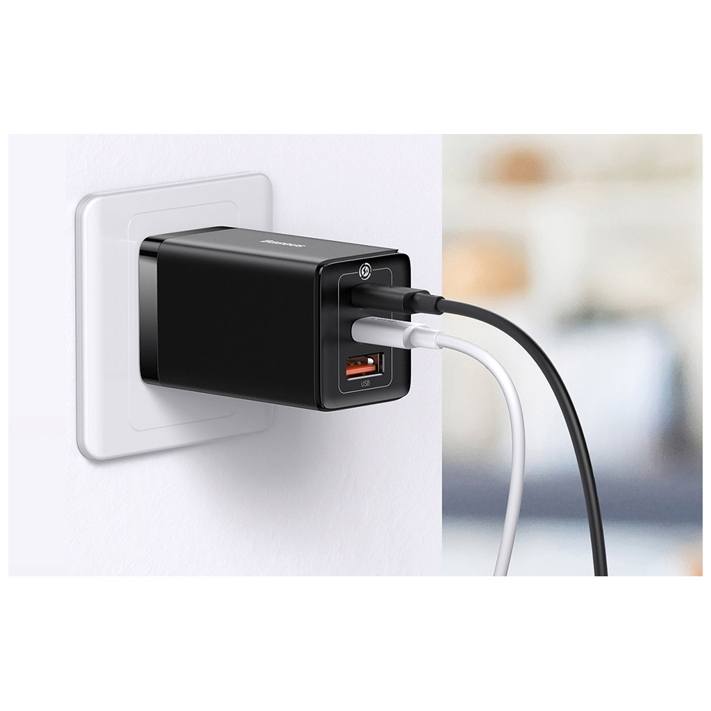 Зарядний пристрій Baseus 2xUSB-C 65W + 1xUSB GaN + cable USB-C to USB-C 100W 1.0m black (CCGP120201) - фото 9 Зарядний пристрій Baseus 2xUSB-C 65W + 1xUSB GaN + cable USB-C to USB-C 100W 1.0m black (CCGP120201) - фото 9