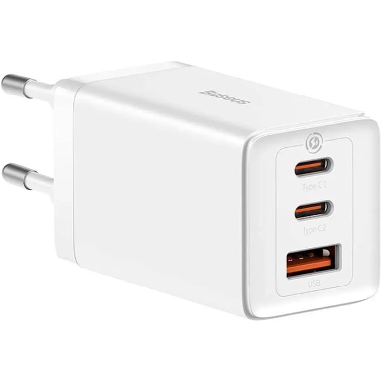 Зарядний пристрій Baseus 2xUSB-C 65W + 1xUSB GaN + cable USB-C to USB-C 100W 1.0m white (CCGP120202) - фото 1