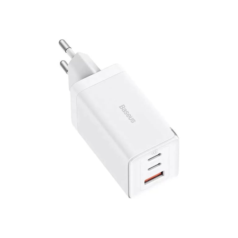 Зарядний пристрій Baseus 2xUSB-C 65W + 1xUSB GaN + cable USB-C to USB-C 100W 1.0m white (CCGP120202) - фото 2