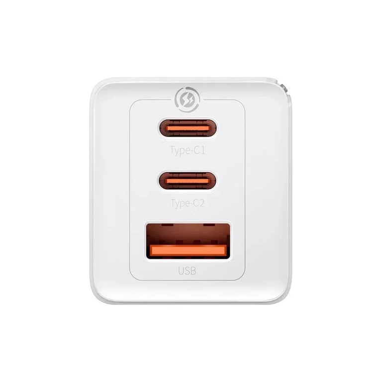 Зарядний пристрій Baseus 2xUSB-C 65W + 1xUSB GaN + cable USB-C to USB-C 100W 1.0m white (CCGP120202) - фото 4