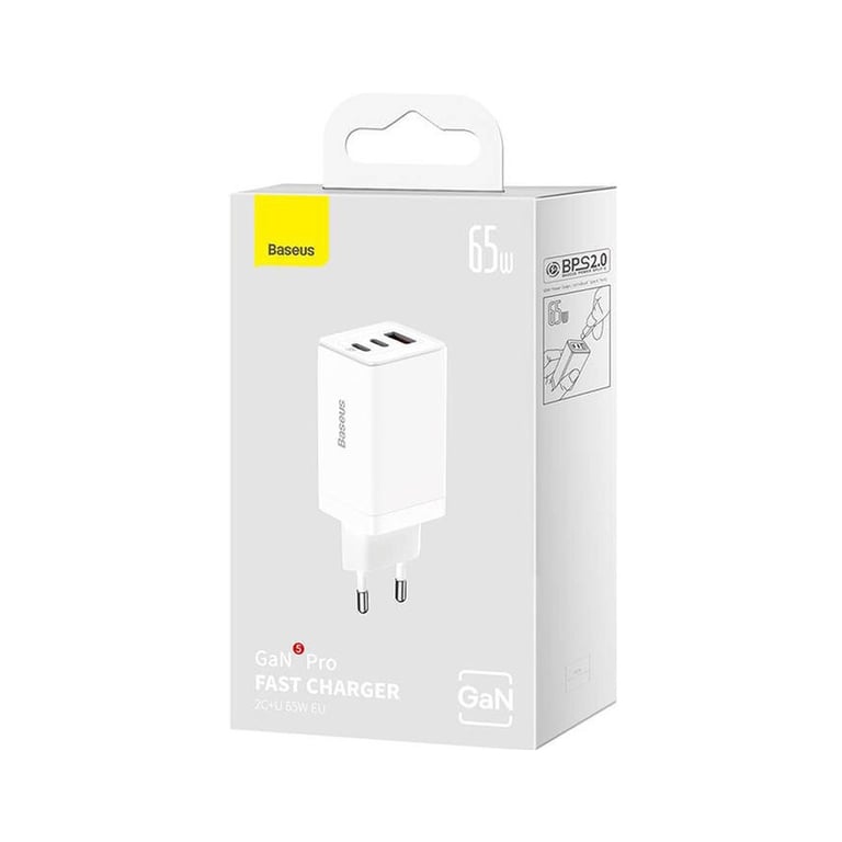 Зарядний пристрій Baseus 2xUSB-C 65W + 1xUSB GaN + cable USB-C to USB-C 100W 1.0m white (CCGP120202) - фото 6