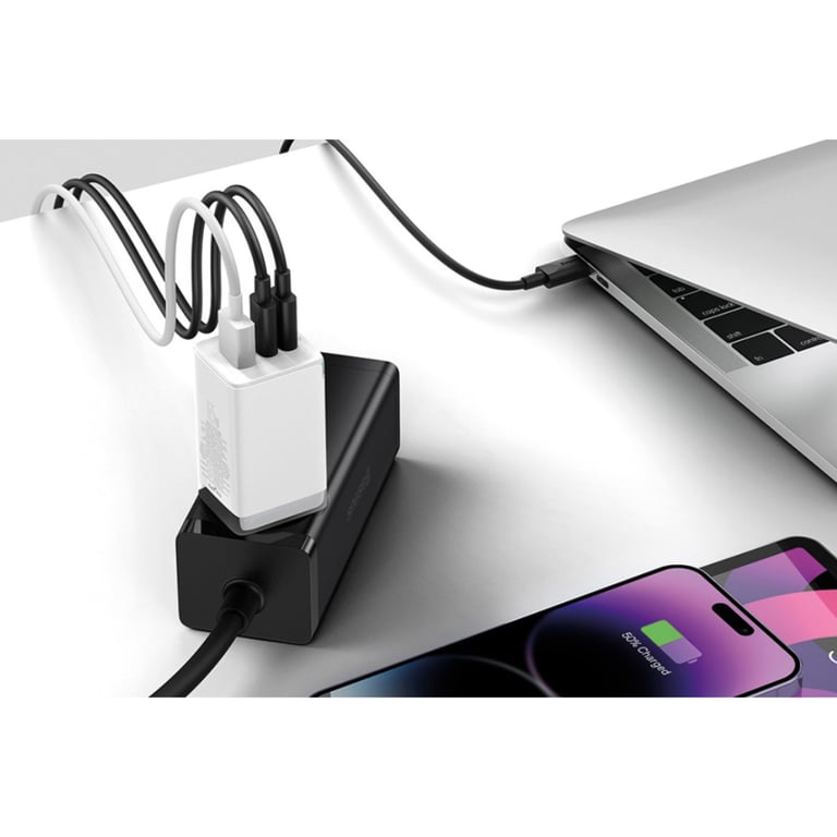 Зарядний пристрій Baseus 2xUSB-C 65W + 1xUSB GaN + cable USB-C to USB-C 100W 1.0m white (CCGP120202) - фото 7