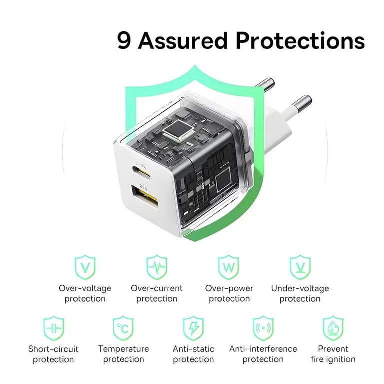 Зарядний пристрій Baseus 1xUSB-C 20W + 1xUSB white + cable USB-C to USB-C 60W 1.0m (P10111608213-01) - фото 4