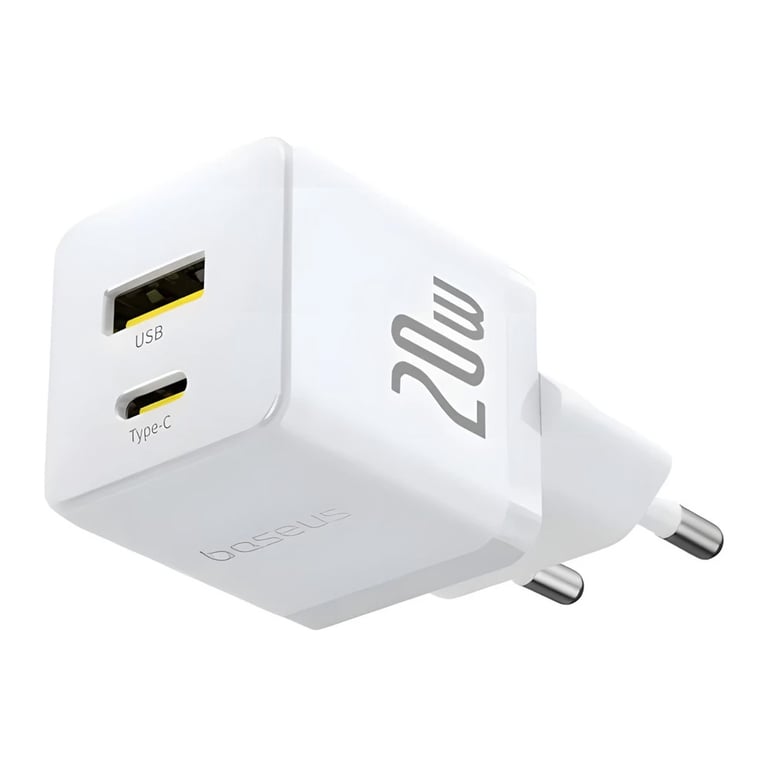Зарядний пристрій Baseus 1xUSB-C 20W + 1xUSB white + cable USB-C to USB-C 60W 1.0m (P10111608213-01) - фото 6
