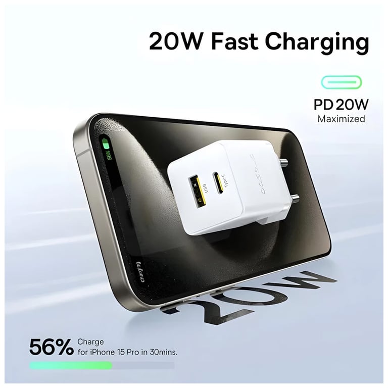 Зарядний пристрій Baseus 1xUSB-C 20W + 1xUSB white + cable USB-C to USB-C 60W 1.0m (P10111608213-01) - фото 9
