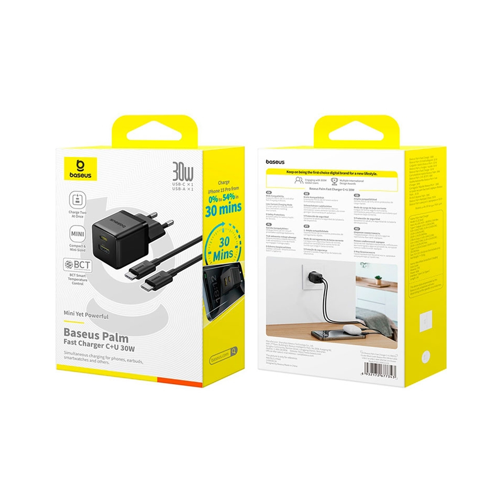 Зарядний пристрій Baseus 1xUSB-C 30W + 1xUSB + cable USB-C to USB-C 60W 1.0m (P1011160A113-01) - фото 4 Зарядний пристрій Baseus 1xUSB-C 30W + 1xUSB + cable USB-C to USB-C 60W 1.0m (P1011160A113-01) - фото 4