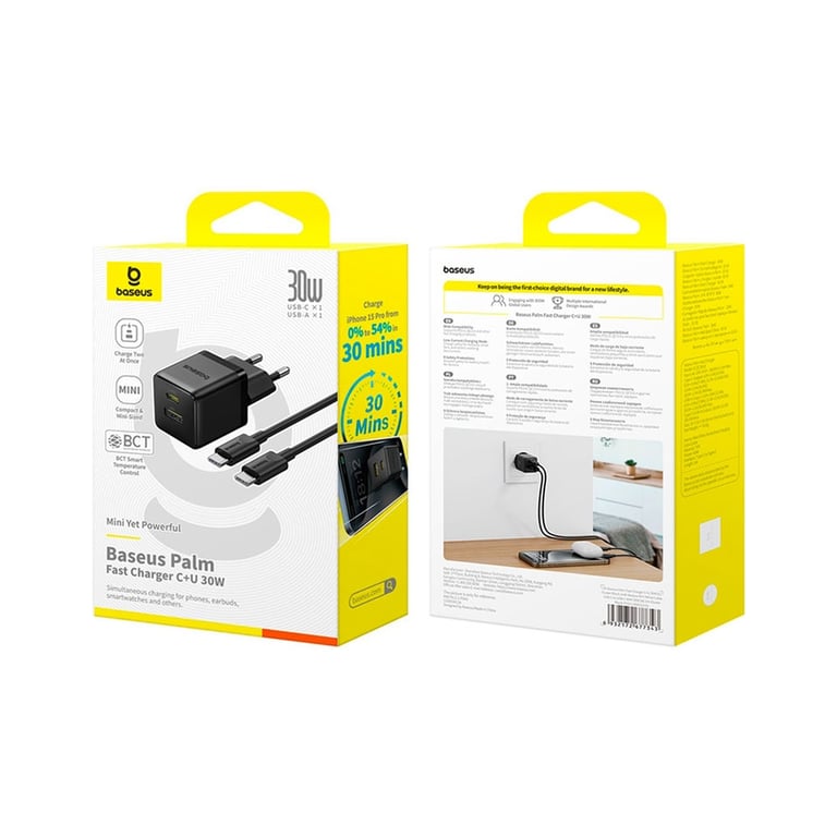 Зарядний пристрій Baseus 1xUSB-C 30W + 1xUSB + cable USB-C to USB-C 60W 1.0m (P1011160A113-01) - фото 4