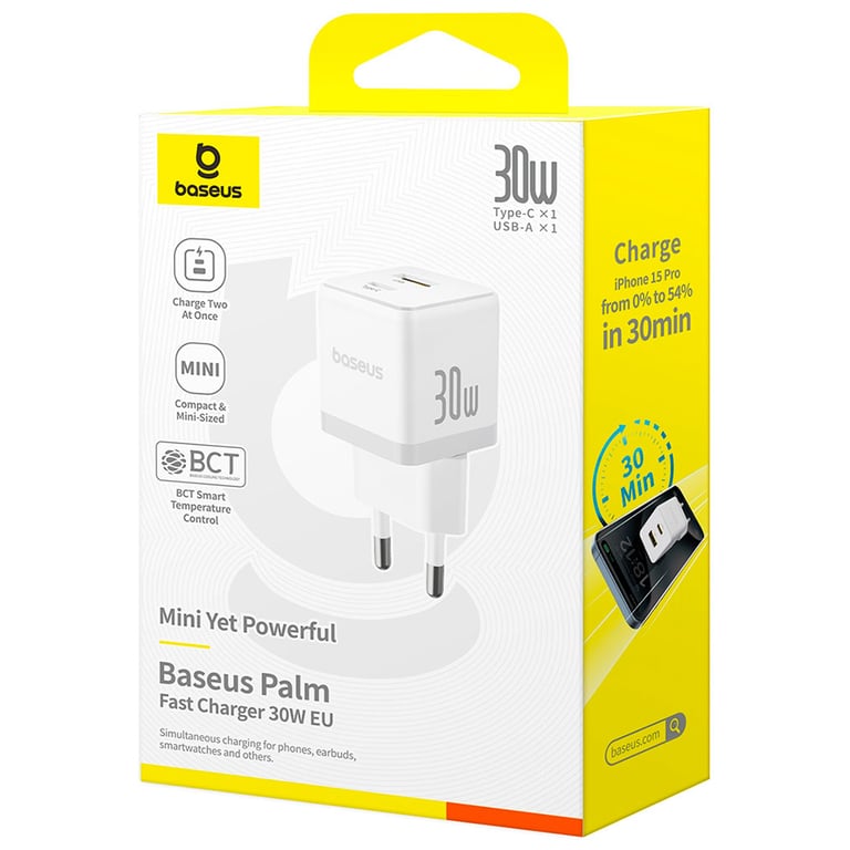Зарядний пристрій Baseus 1xUSB-C 30W + 1xUSB white (P1011160A213-00) - фото 7