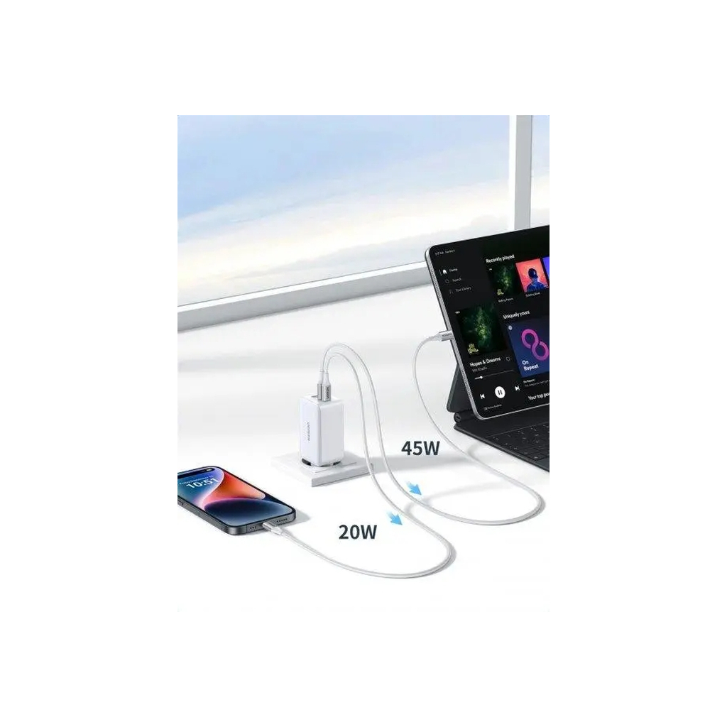 Зарядний пристрій Ugreen 1xUSB + 2xUSB-C 65W GaN CD244 white (15334) - фото 6 Зарядний пристрій Ugreen 1xUSB + 2xUSB-C 65W GaN CD244 white (15334) - фото 6
