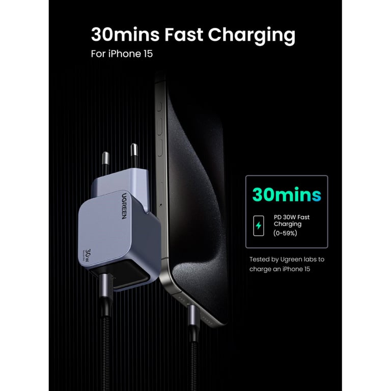 Зарядний пристрій Ugreen USB-C PD30W GaN X703 gray (35006) - фото 5