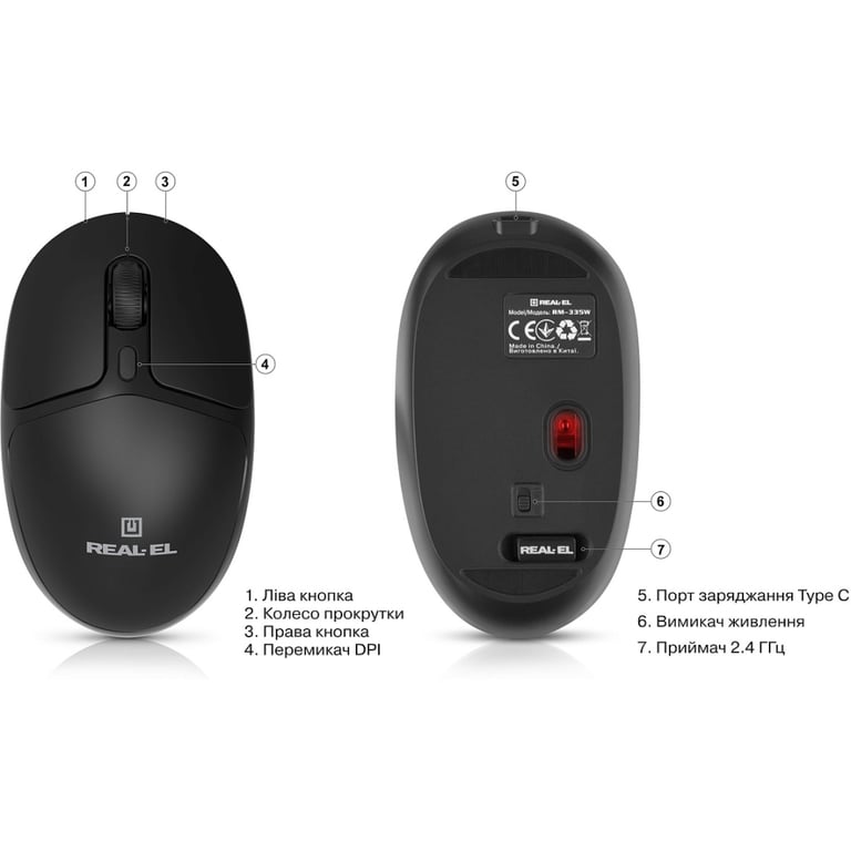 Мишка REAL-EL RM-335W Wireless Black (EL123200055) - фото 11