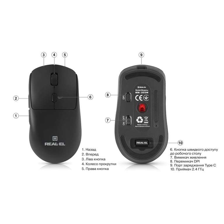 Мишка REAL-EL RM-355W Wireless Black (EL123200054) - фото 11