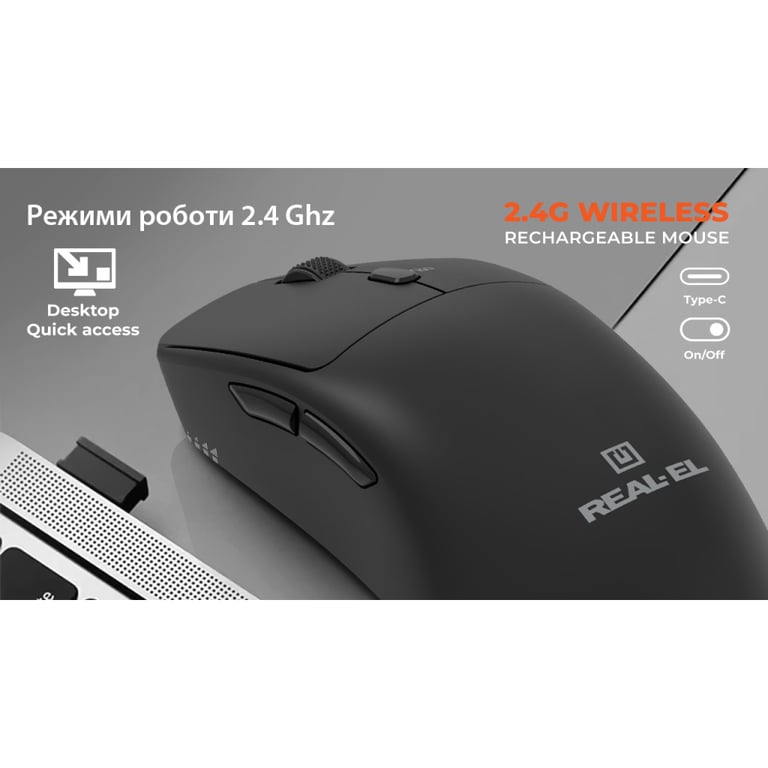 Мишка REAL-EL RM-355W Wireless Black (EL123200054) - фото 4
