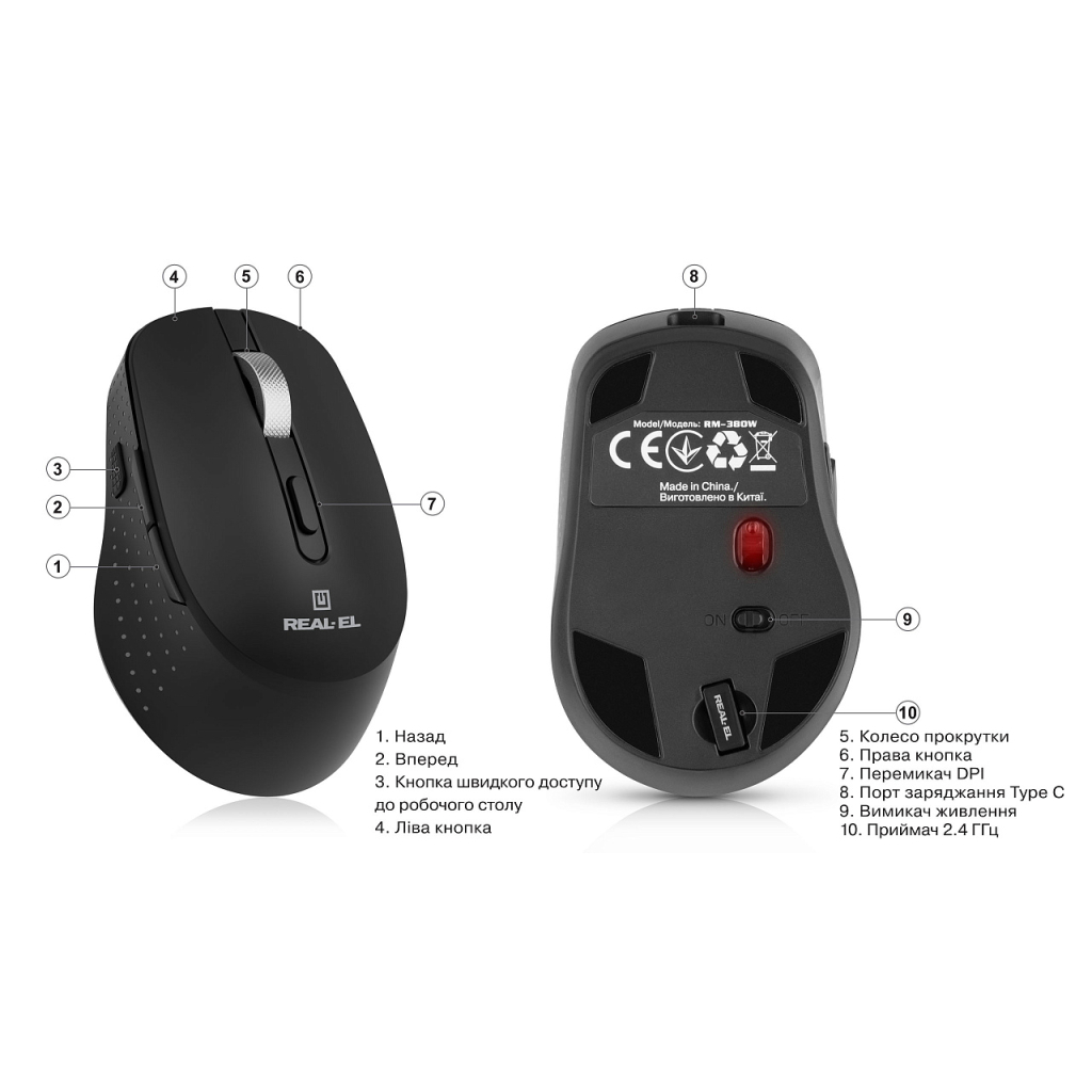 Мишка REAL-EL RM-380W Wireless Black (EL123200057) - фото 11 Мишка REAL-EL RM-380W Wireless Black (EL123200057) - фото 11