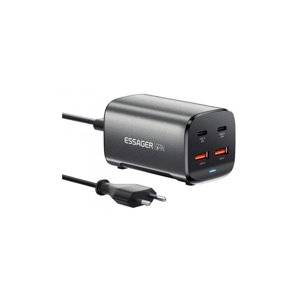 Зарядний пристрій Essager 2xUSB-C + 2xUSB 67W GaN (ECT2AC-JYB0G-Z) Зарядний пристрій Essager 2xUSB-C + 2xUSB 67W GaN (ECT2AC-JYB0G-Z)