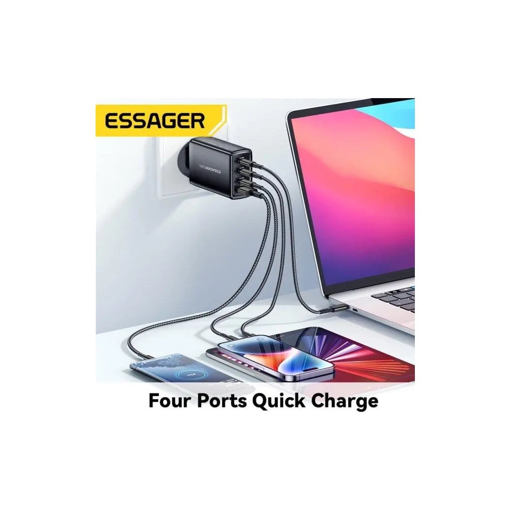 Зарядний пристрій Essager 3xUSB-C + 1xUSB 120W GaN (ECT3CA-JZB01-Z) - фото 3 Зарядний пристрій Essager 3xUSB-C + 1xUSB 120W GaN (ECT3CA-JZB01-Z) - фото 3