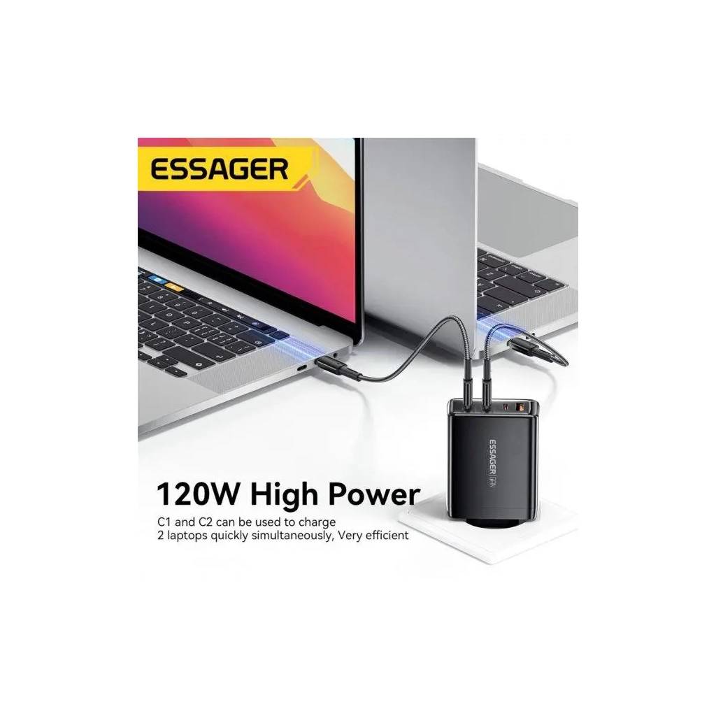 Зарядний пристрій Essager 3xUSB-C + 1xUSB 120W GaN (ECT3CA-JZB01-Z) - фото 4 Зарядний пристрій Essager 3xUSB-C + 1xUSB 120W GaN (ECT3CA-JZB01-Z) - фото 4