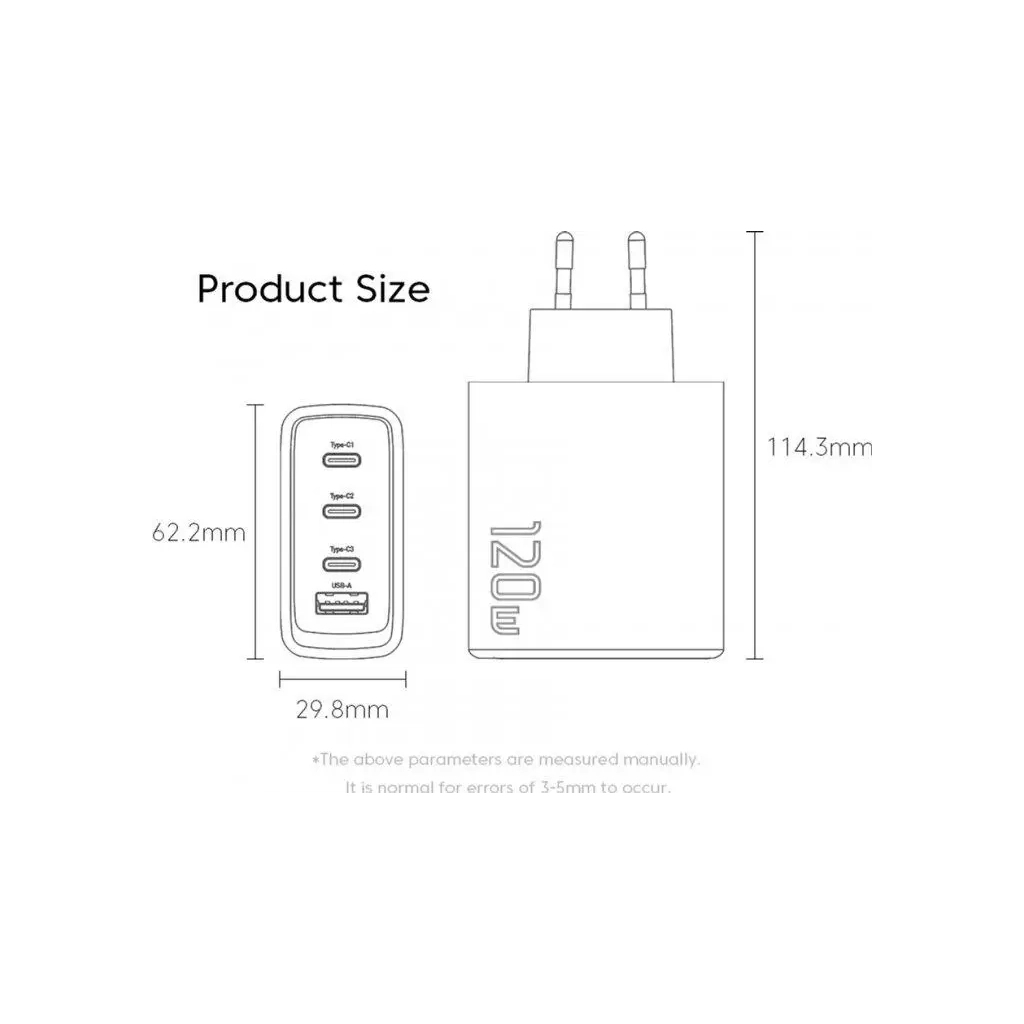 Зарядний пристрій Essager 3xUSB-C + 1xUSB 120W GaN (ECT3CA-JZB01-Z) - фото 7 Зарядний пристрій Essager 3xUSB-C + 1xUSB 120W GaN (ECT3CA-JZB01-Z) - фото 7