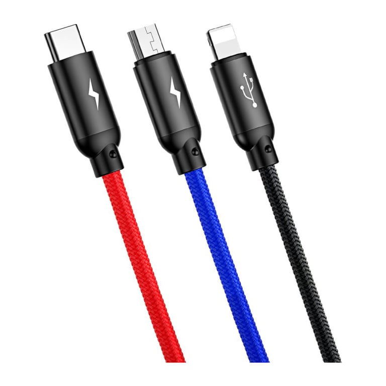 Дата кабель USB 2.0 AM to Lightning + Micro 5P + USB-C 1.2m 5A black Baseus (CAMLT-BSY01) - фото 2