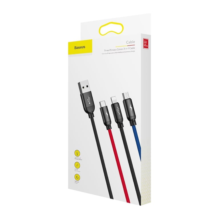Дата кабель USB 2.0 AM to Lightning + Micro 5P + USB-C 1.2m 5A black Baseus (CAMLT-BSY01) - фото 4