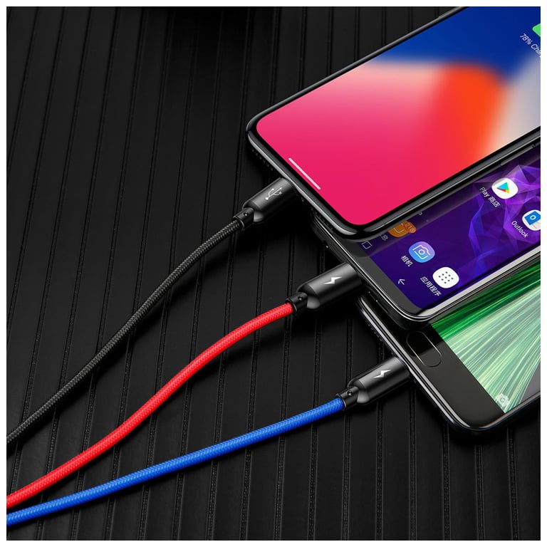Дата кабель USB 2.0 AM to Lightning + Micro 5P + USB-C 1.2m 5A black Baseus (CAMLT-BSY01) - фото 5