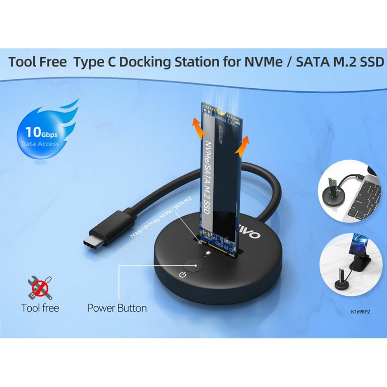 Док-станція для накопичувачів Maiwo M.2 NVMe/SATA SSD to USB3.2 Gen2 USB-C 10Gbps (K1698P2) - фото 5