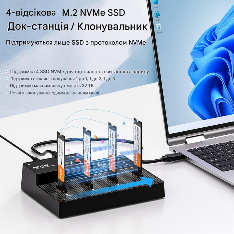 Док-станція для накопичувачів Maiwo 4*NVMe M.2 SSD Key M/B+M to USB4.0 USB-C 40Gbps (K3015P4) - фото 2