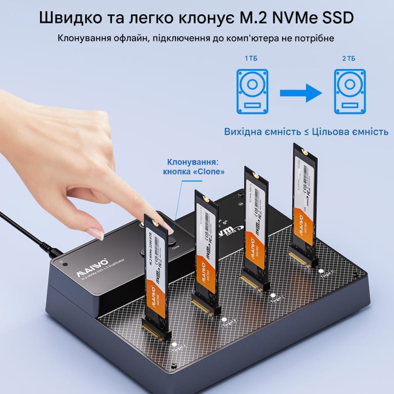 Док-станція для накопичувачів Maiwo 4*NVMe M.2 SSD Key M/B+M to USB4.0 USB-C 40Gbps (K3015P4) - фото 5