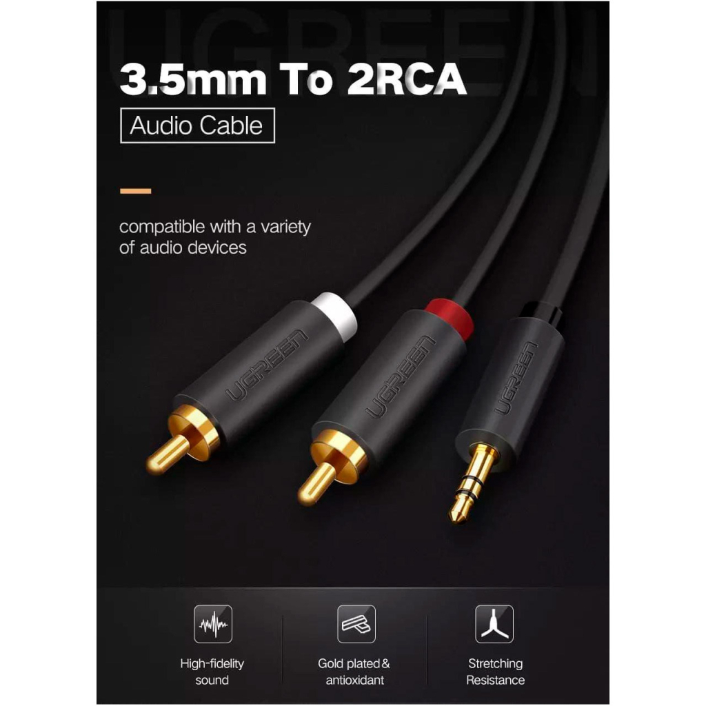 Кабель мультимедійний 3.5mm M to 2xRCA M 2.0m AV102 black Ugreen (10510) - фото 4 Кабель мультимедійний 3.5mm M to 2xRCA M 2.0m AV102 black Ugreen (10510) - фото 4