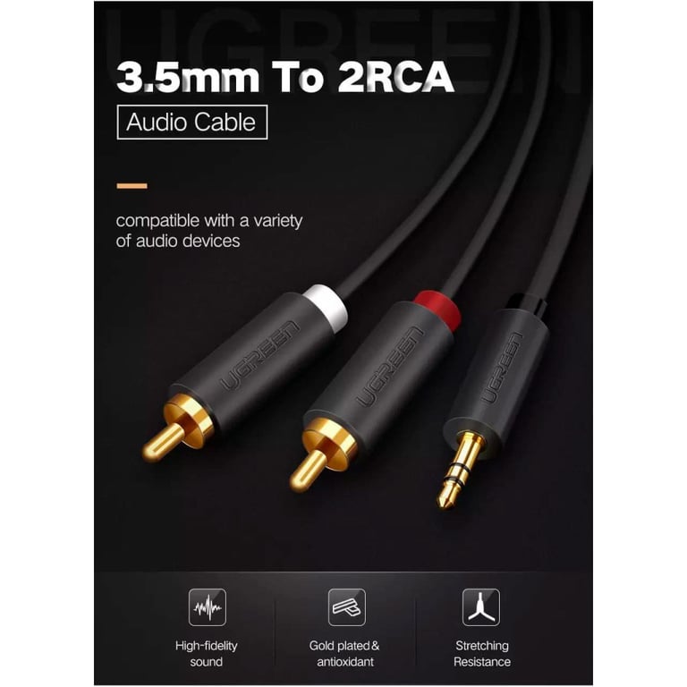 Кабель мультимедійний 3.5mm M to 2xRCA M 2.0m AV102 black Ugreen (10510) - фото 4