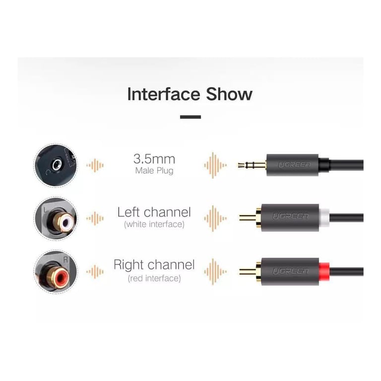 Кабель мультимедійний 3.5mm M to 2xRCA M 2.0m AV102 black Ugreen (10510) - фото 5