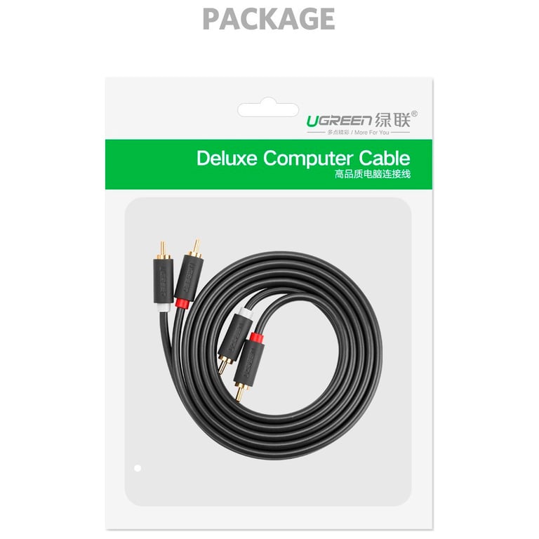 Кабель мультимедійний 2xRCA M to 2xRCA M 2.0m AV104 black Ugreen (10518) - фото 4