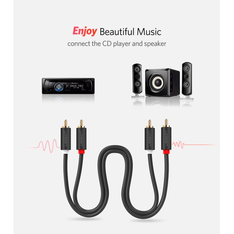 Кабель мультимедійний 2xRCA M to 2xRCA M 2.0m AV104 black Ugreen (10518) - фото 7