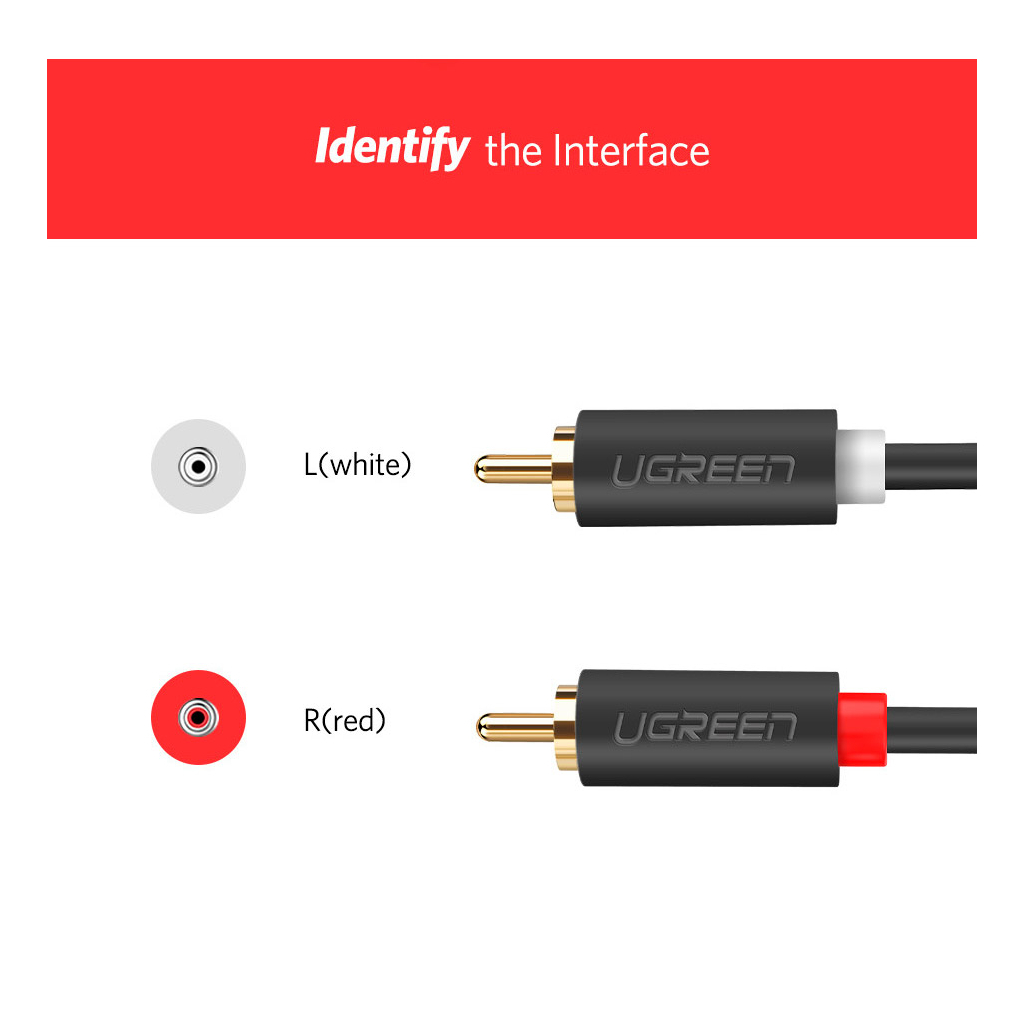 Кабель мультимедійний 2xRCA M to 2xRCA M 3.0m AV104 black Ugreen (10519) - фото 10 Кабель мультимедійний 2xRCA M to 2xRCA M 3.0m AV104 black Ugreen (10519) - фото 10