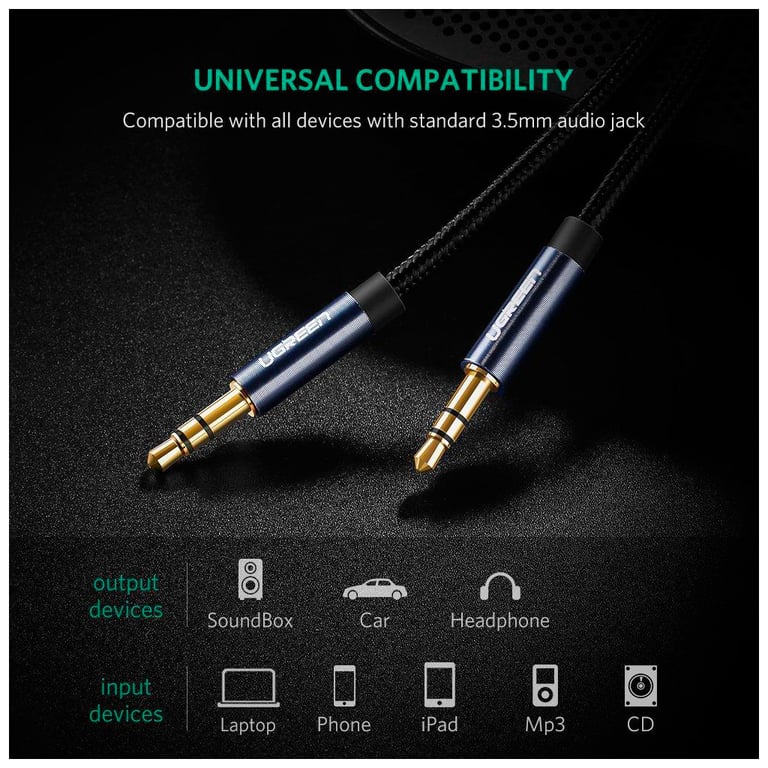 Кабель мультимедійний 3.5mm M to 3.5mm M 0.5m 90° corner AV112 blue Ugreen (60178) - фото 2