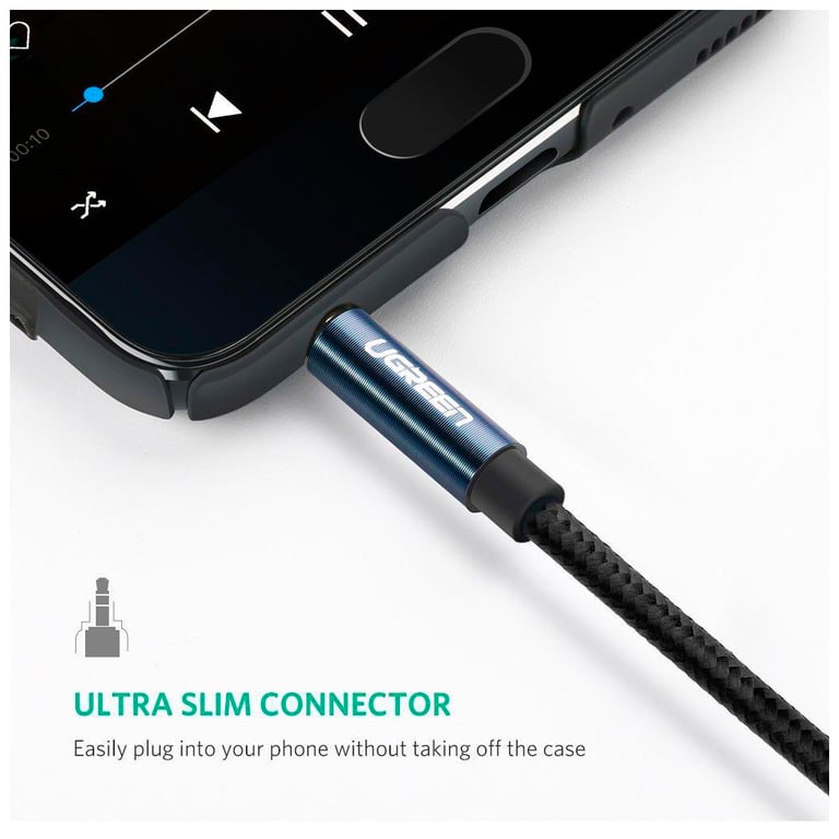 Кабель мультимедійний 3.5mm M to 3.5mm M 0.5m 90° corner AV112 blue Ugreen (60178) - фото 5