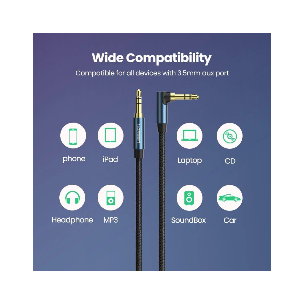 Кабель мультимедійний 3.5mm M to 3.5mm M 1.5m 90° corner AV112 blue UGREEN (60180) - фото 3 Кабель мультимедійний 3.5mm M to 3.5mm M 1.5m 90° corner AV112 blue UGREEN (60180) - фото 3
