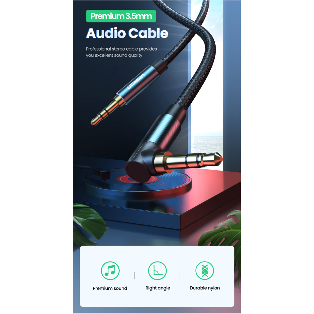 Кабель мультимедійний 3.5mm M to 3.5mm M 1.0m 90° corner AV112 blue Ugreen (60179) - фото 2 Кабель мультимедійний 3.5mm M to 3.5mm M 1.0m 90° corner AV112 blue Ugreen (60179) - фото 2