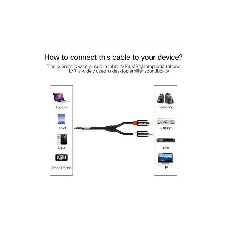 Кабель мультимедійний 3.5mm M to 2xRCA M 1.0m AV116 black Ugreen (10749) - фото 4