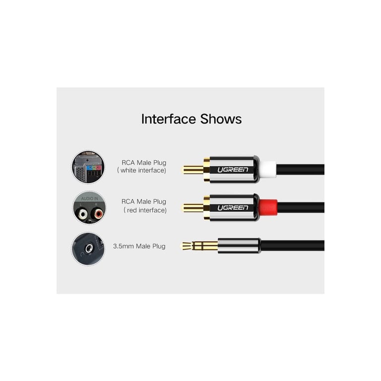 Кабель мультимедійний 3.5mm M to 2xRCA M 1.0m AV116 black Ugreen (10749) - фото 8