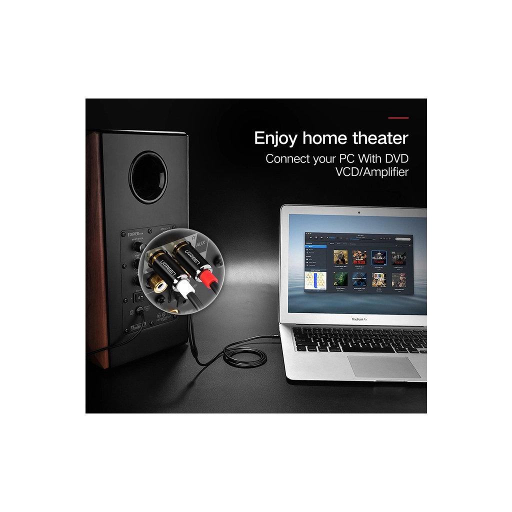 Кабель мультимедійний 3.5mm M to 2xRCA M 2.0m AV116 black UGREEN (10584) - фото 7 Кабель мультимедійний 3.5mm M to 2xRCA M 2.0m AV116 black UGREEN (10584) - фото 7