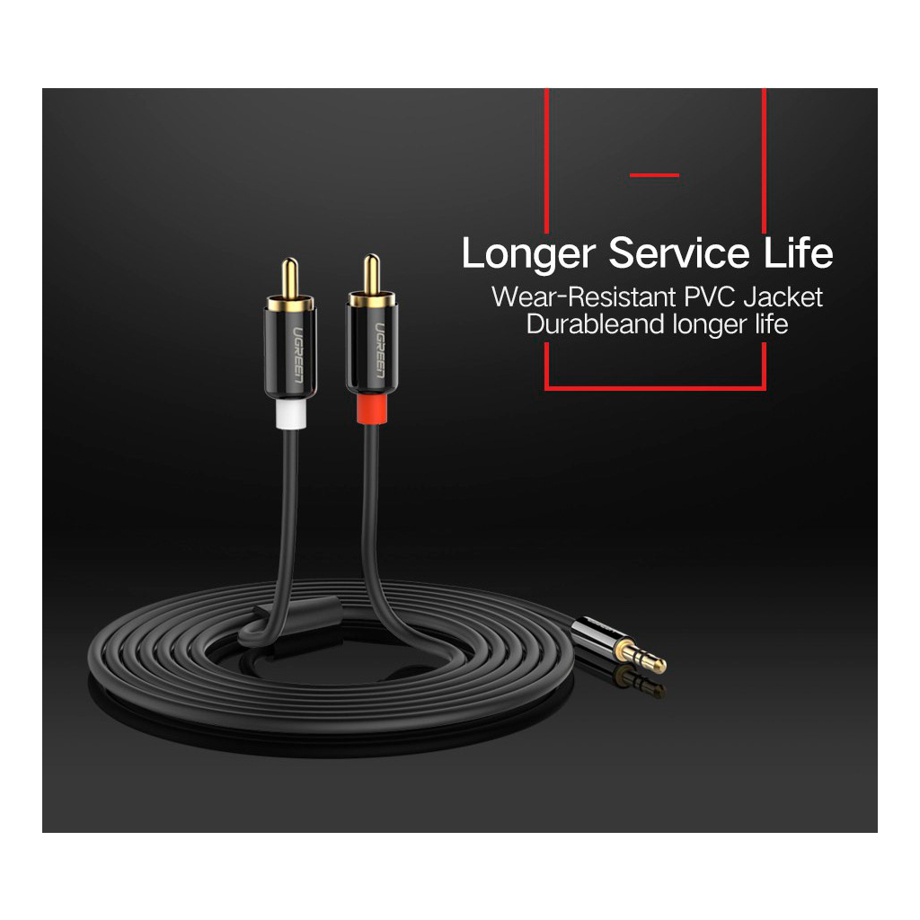 Кабель мультимедійний 3.5mm M to 2xRCA M 3.0m AV116 black Ugreen (10590) - фото 4 Кабель мультимедійний 3.5mm M to 2xRCA M 3.0m AV116 black Ugreen (10590) - фото 4