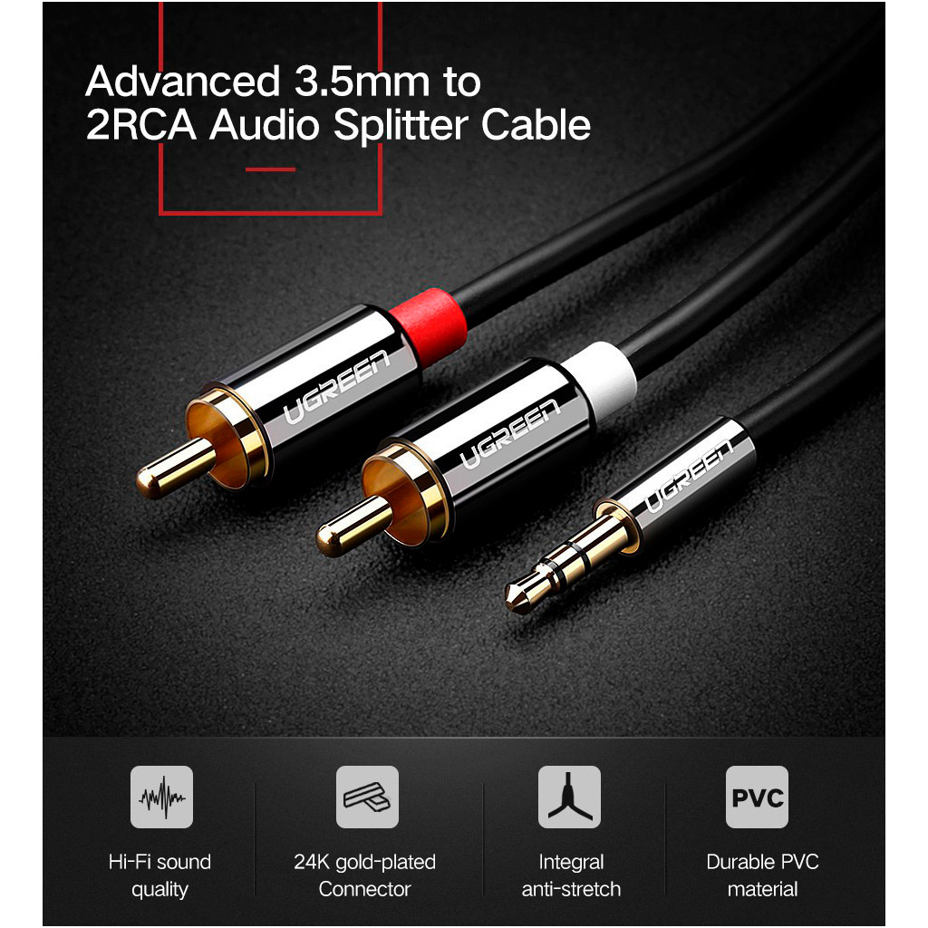 Кабель мультимедійний 3.5mm M to 2xRCA M 3.0m AV116 black Ugreen (10590) - фото 5 Кабель мультимедійний 3.5mm M to 2xRCA M 3.0m AV116 black Ugreen (10590) - фото 5