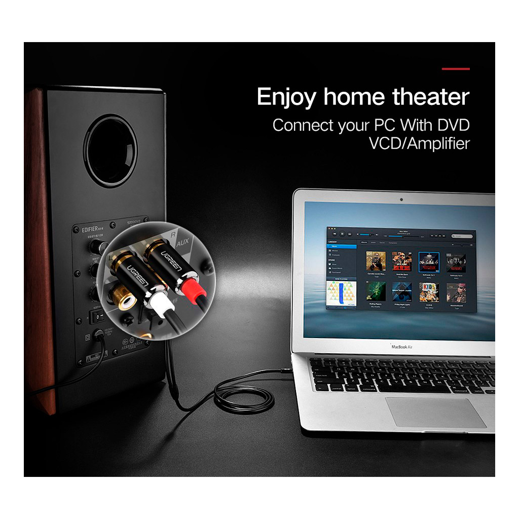 Кабель мультимедійний 3.5mm M to 2xRCA M 3.0m AV116 black Ugreen (10590) - фото 10 Кабель мультимедійний 3.5mm M to 2xRCA M 3.0m AV116 black Ugreen (10590) - фото 10