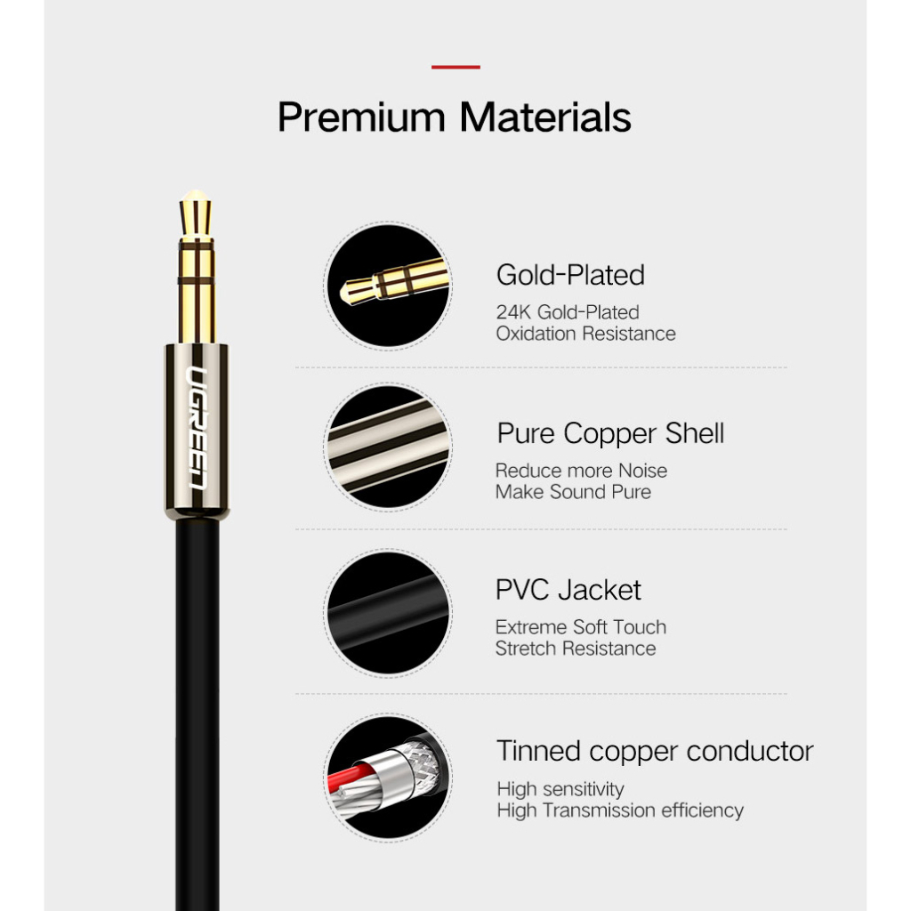 Кабель мультимедійний 3.5mm M to 2xRCA M 5.0m AV116 black Ugreen (10591) - фото 8 Кабель мультимедійний 3.5mm M to 2xRCA M 5.0m AV116 black Ugreen (10591) - фото 8