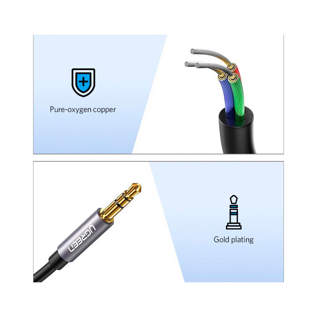 Кабель мультимедійний 3.5mm M to 3.5mm F 1.5m AV118 gray Ugreen (10593) - фото 9 Кабель мультимедійний 3.5mm M to 3.5mm F 1.5m AV118 gray Ugreen (10593) - фото 9