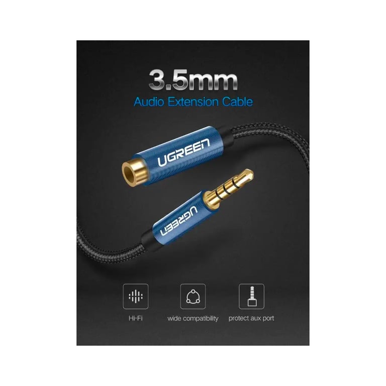 Кабель мультимедійний 3.5mm M to 3.5mm F 1.0m AV118 blue Ugreen (40673) - фото 5
