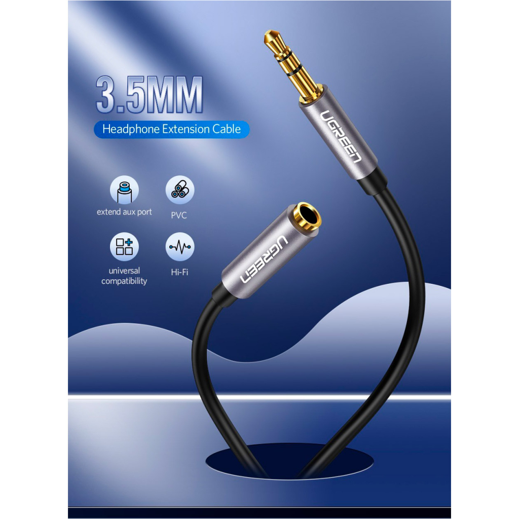 Кабель мультимедійний 3.5mm M to 3.5mm F 1.0m AV118 gray Ugreen (10592) - фото 3 Кабель мультимедійний 3.5mm M to 3.5mm F 1.0m AV118 gray Ugreen (10592) - фото 3